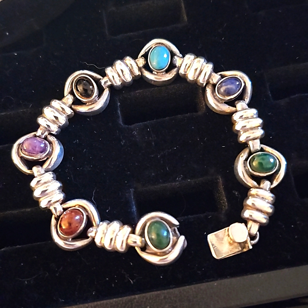 Sterling Silver Taxco Multi Stone Bracelet